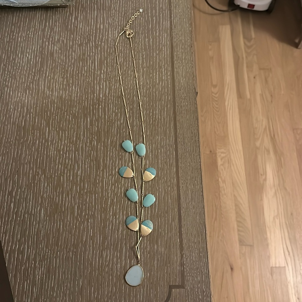 Blue and gold necklace, good condition, medium to long length